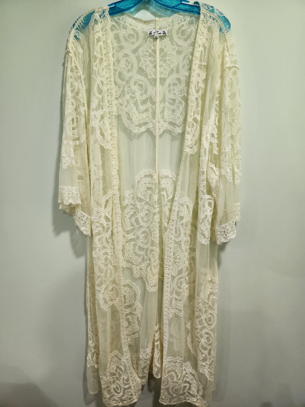 Sheer Floral Lace Long Robe in Cream